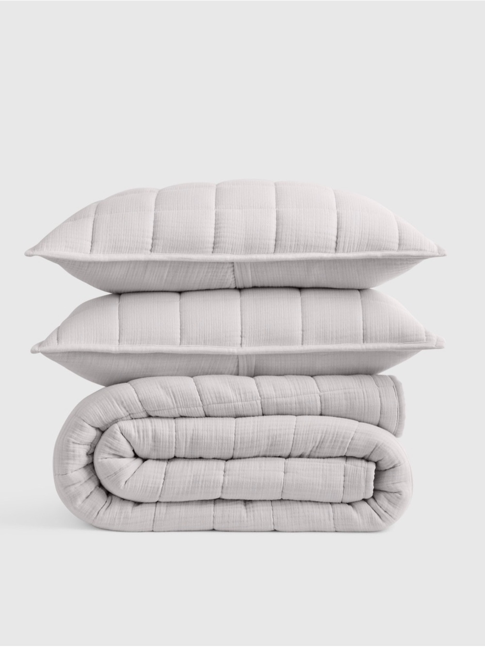 Quince Organic Cotton Gauze Box Quilt Set, Full/Queen, Light Grey